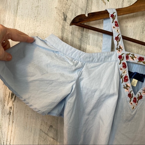 Francescas | Blue Embroidered Off the Shoulder Top cottage core - Picture 6 of 12